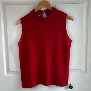 Designers Originals Red Beaded Neck Sleeveless Knit Top